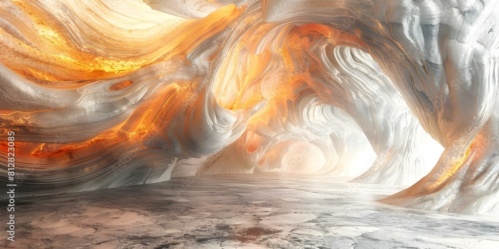 Naklejka premium D Visualization of a Spectacular Cave Created by Volcanic Activity Resembling the Underworld. Concept Volcanic Cave, 3D Visualization, Spectacular Design, Underworld Resemblance