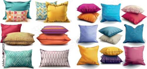 Realistic set of colorful pillows and bolsters