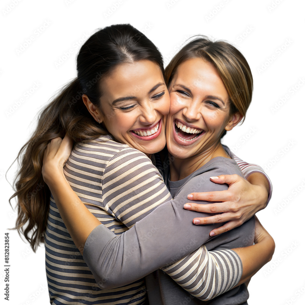 Two Joyful Women Embracing Each Other in a Heartfelt Hug