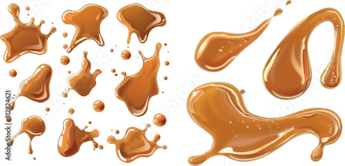 Realistic set of caramel drops and stains