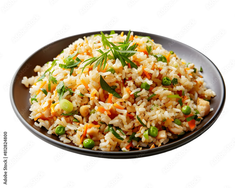 Fried rice in plate, on transparent background Fried rice in plate, on transparent background