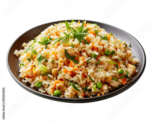 Fried rice in plate, on transparent background