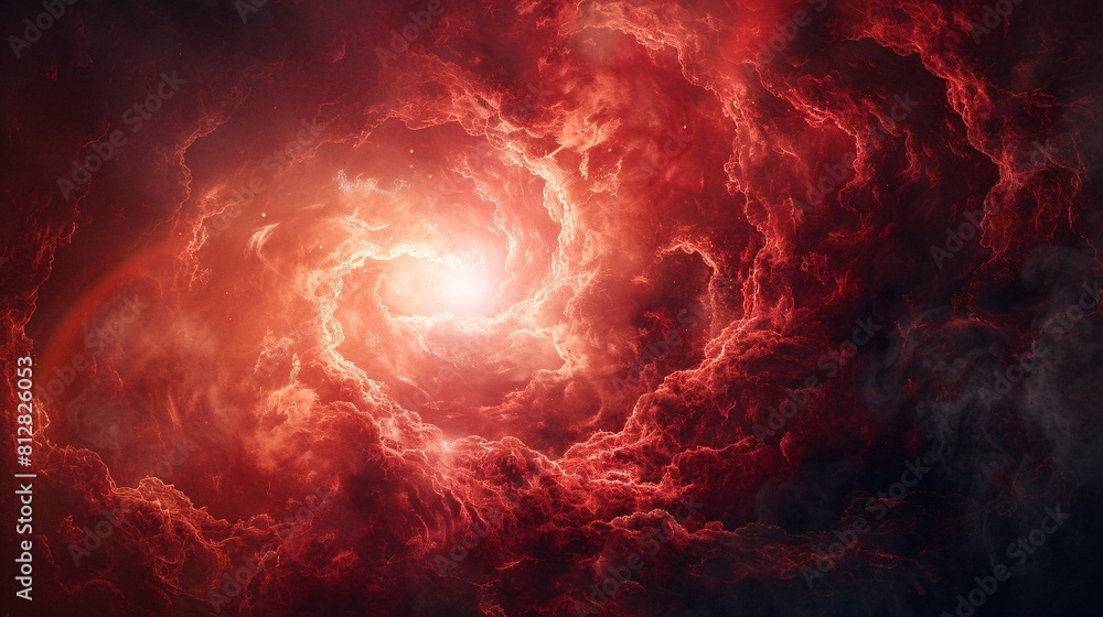 Obraz premium Vivid Cosmic Nebula with Red Glow, Abstract Art Background for Creative Projects