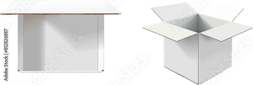 White blank cardboard box with flip top, realistic vector illustration