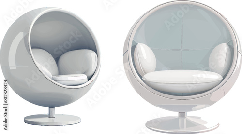 White ball chair, designers furniture for modern stylish house or office interior in front and angle view