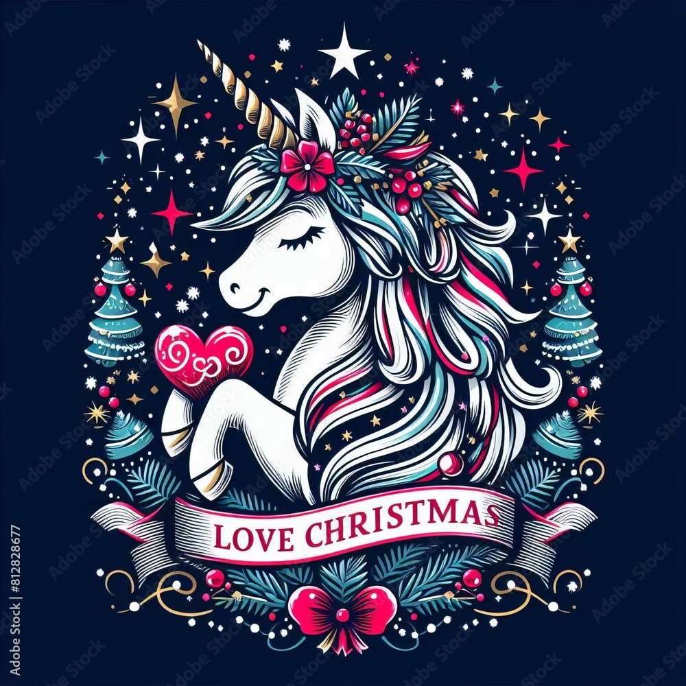 A unicorn with a heart in its mouth image lively used for printingcard design illustrator.
