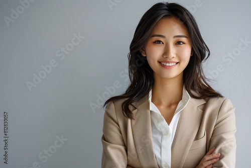 Smiling Professional Woman in Business Attire, Exuding Confidence for Corporate Advertising