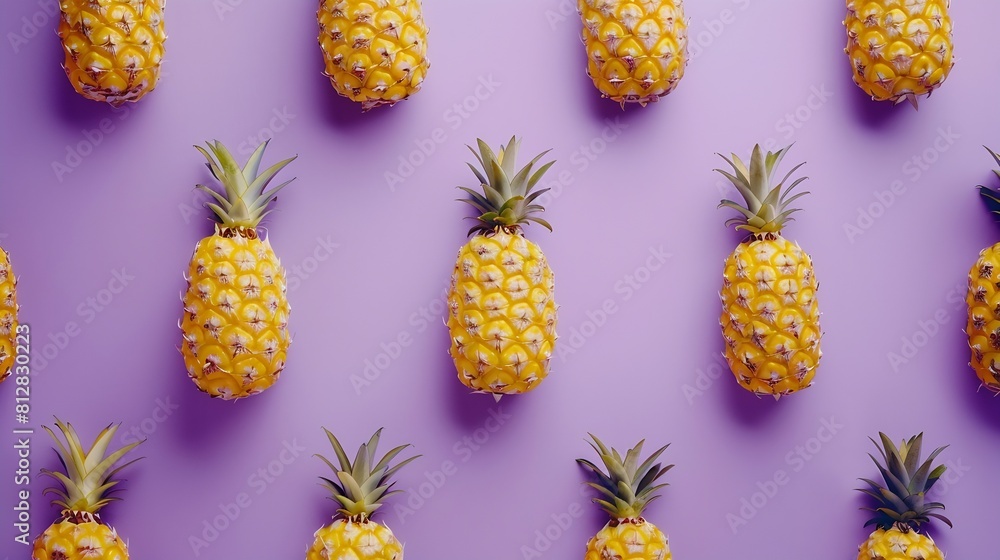Creative layout made of pineapple on the purple background Flat lay Food concept Macro concept : Generative AI Creative layout made of pineapple on the purple background Flat lay Food concept Macro concept : Generative AI