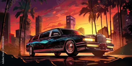 Luxury limo colorful comic book style artwork