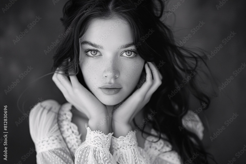 Elegant Beauty: Portrait of a Woman with Striking Gaze Elegant Beauty: Portrait of a Woman with Striking Gaze