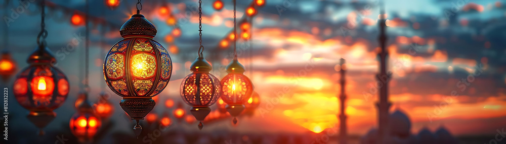 golden sunset glow with ramadan lanterns hanging from the ceiling golden sunset glow with ramadan lanterns hanging from the ceiling