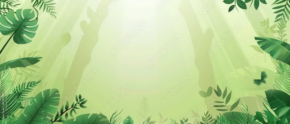 Craft a minimalist banner design showcasing the beauty of nature in lush green tones, conveying the message of environmental conservation without text Craft a minimalist banner design showcasing the beauty of nature in lush green tones, conveying the message of environmental conservation without text