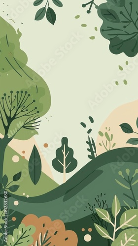Develop a sleek banner featuring earthy green hues and minimalist illustrations of trees  leaves  and other natural elements to promote the idea of saving the planet