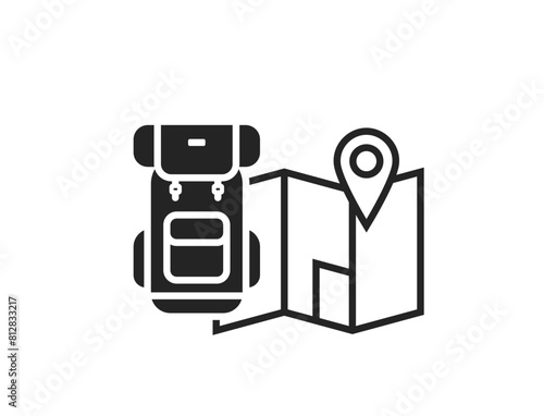 backpack and map icon. travel and vacation symbol. isolated vector illustration for tourism design