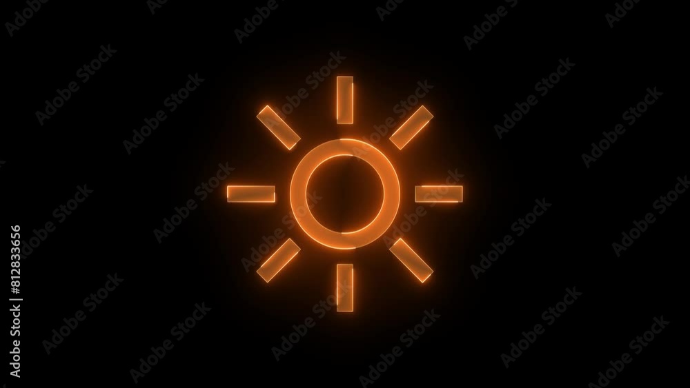 Brightness icon glowing neon brown color animation black background Brightness icon glowing neon brown color animation black background