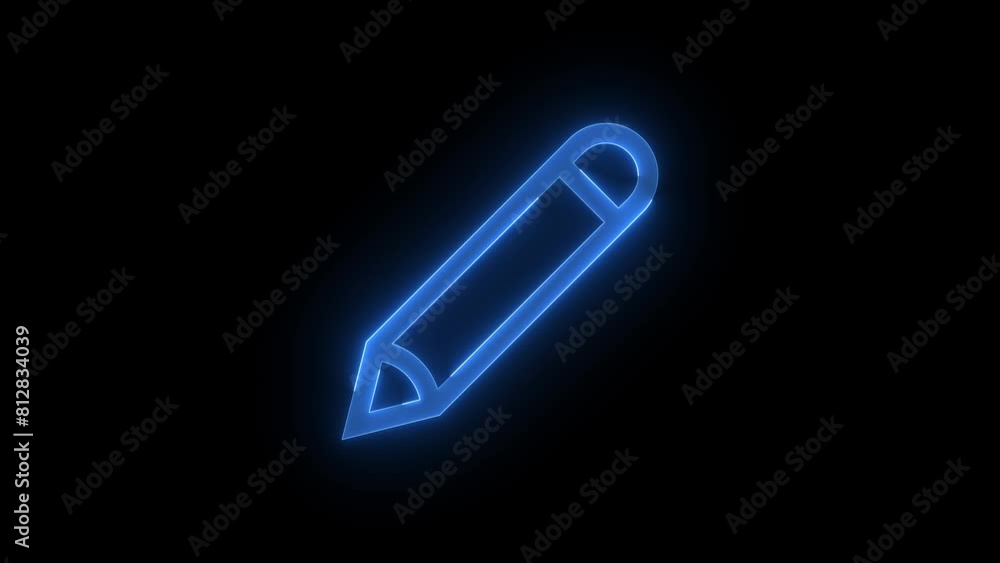 Edit pen sign icon glowing neon blue color animation black background Edit pen sign icon glowing neon blue color animation black background