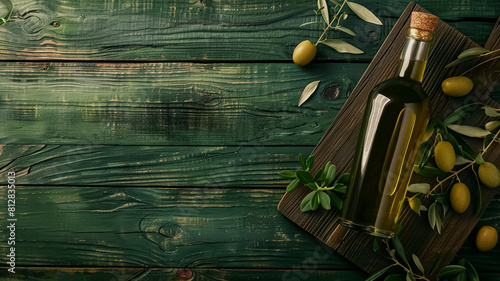 Olive oil bottle ad background with copyspace  vegetable oil commercial produce  food industry and retail concept