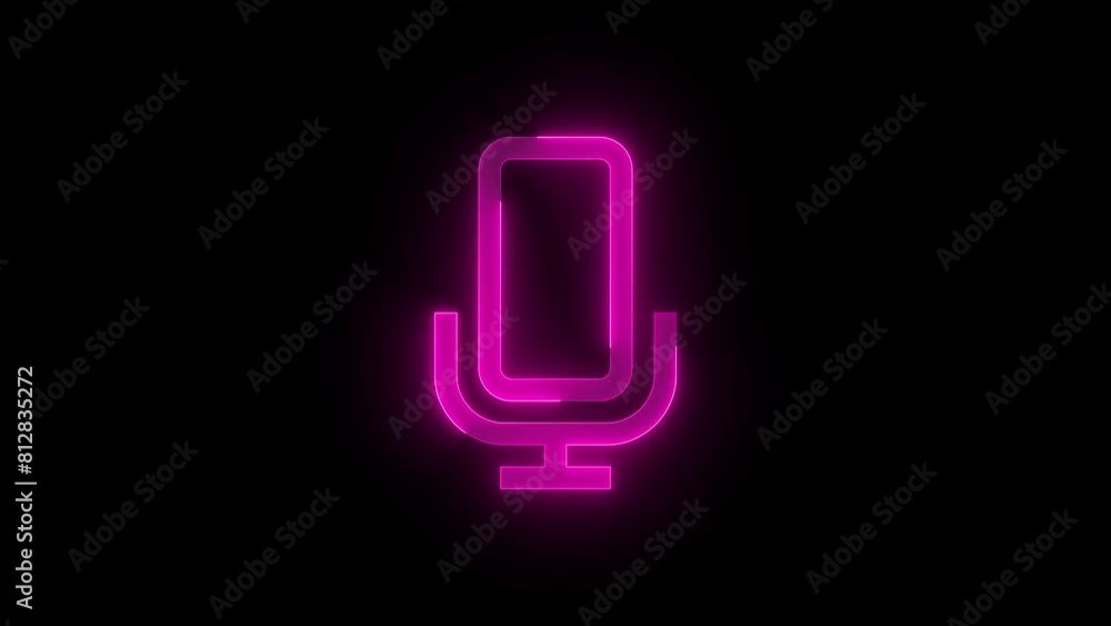 Microphone sign icon glowing neon pink color animation black background Microphone sign icon glowing neon pink color animation black background