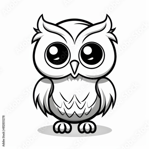 Cartoon owl character in colorful design on a plain white background. Kids coloring page