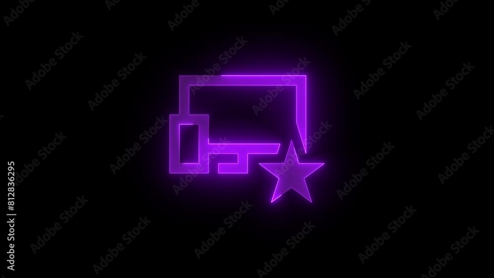 Remembered device star icon glowing neon purple color animation black background Remembered device star icon glowing neon purple color animation black background