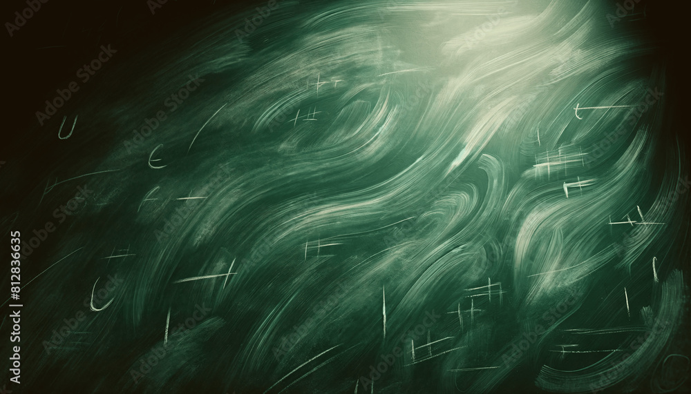 A clean green chalkboard with subtle variations in shading and brush strokes, showing marks from erased chalk