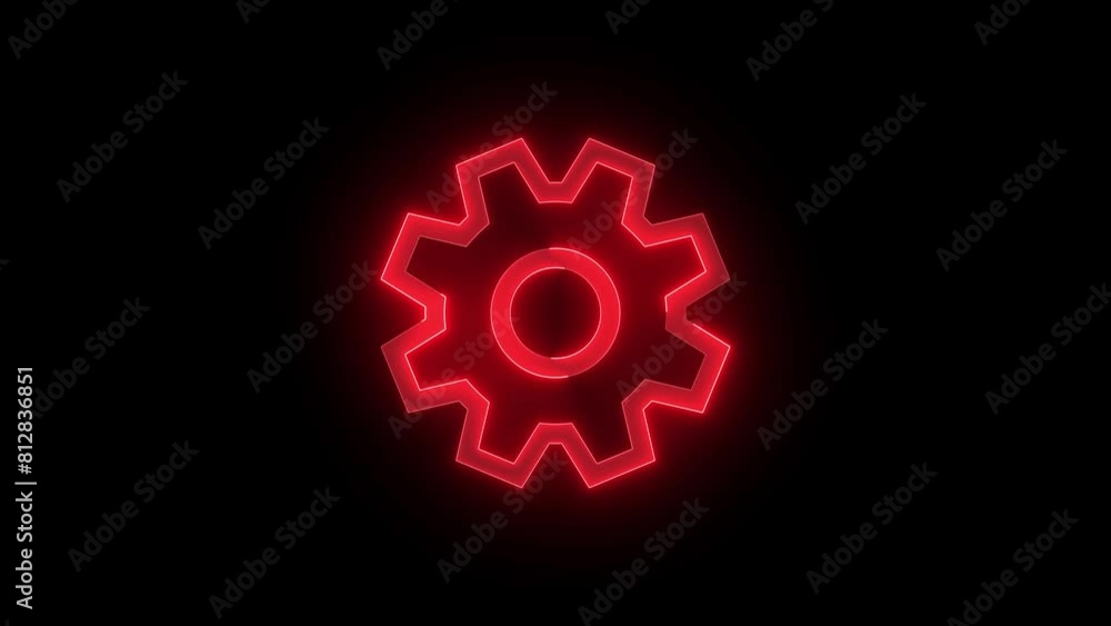 Setting gear circle icon glowing neon red color animation black background