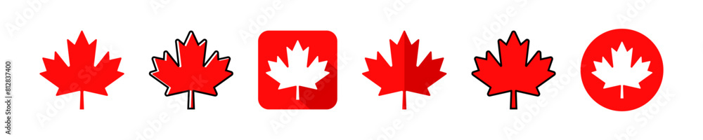 Obraz premium Set of red maple leaf vector icons. Canadian symbol.