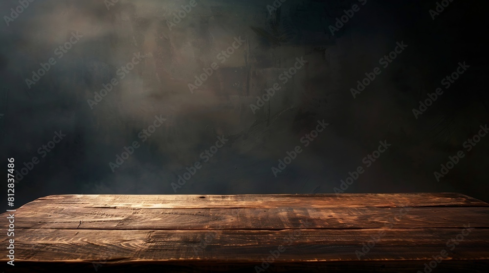 Old wood table on dark background : Generative AI Old wood table on dark background : Generative AI