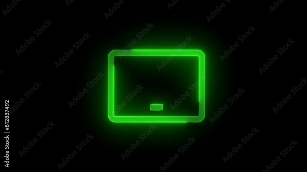 Tablet shape icon glowing neon green color animation black background Tablet shape icon glowing neon green color animation black background