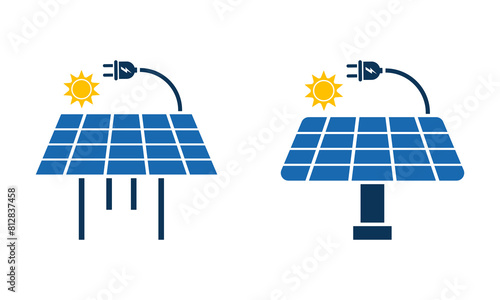 Colored solar panel with cable. Solar station icon. Sun energy for house.