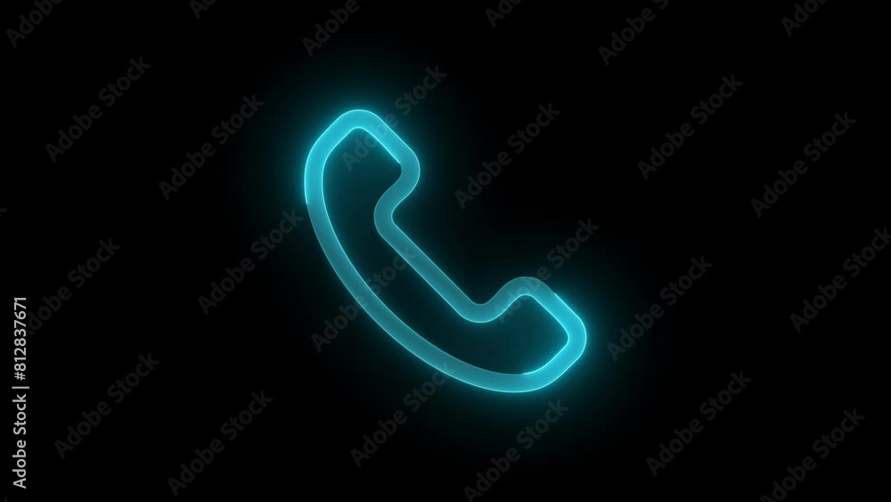 Telephone icon glowing neon cyan color animation black background Telephone icon glowing neon cyan color animation black background