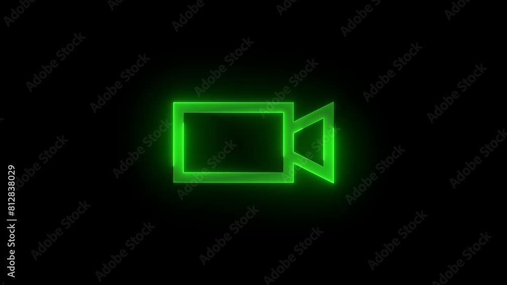 Video camera mode icon glowing neon green color animation black background Video camera mode icon glowing neon green color animation black background