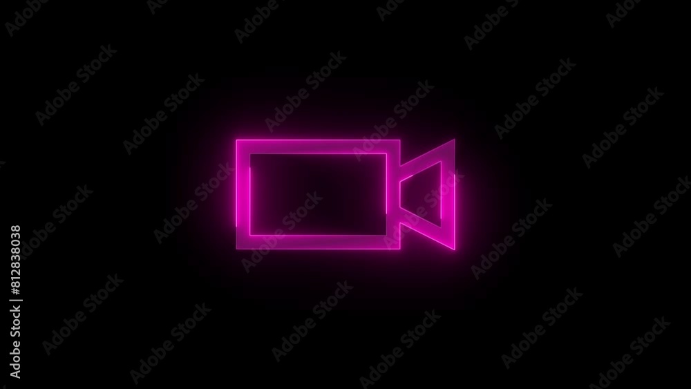 Video camera mode icon glowing neon pink color animation black background Video camera mode icon glowing neon pink color animation black background