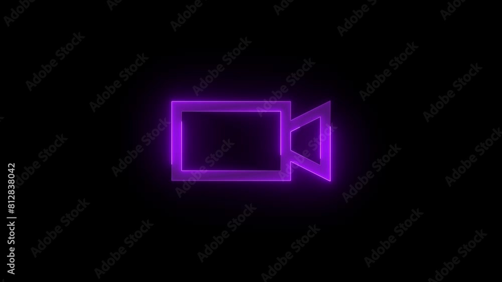 Video camera mode icon glowing neon purple color animation black background Video camera mode icon glowing neon purple color animation black background