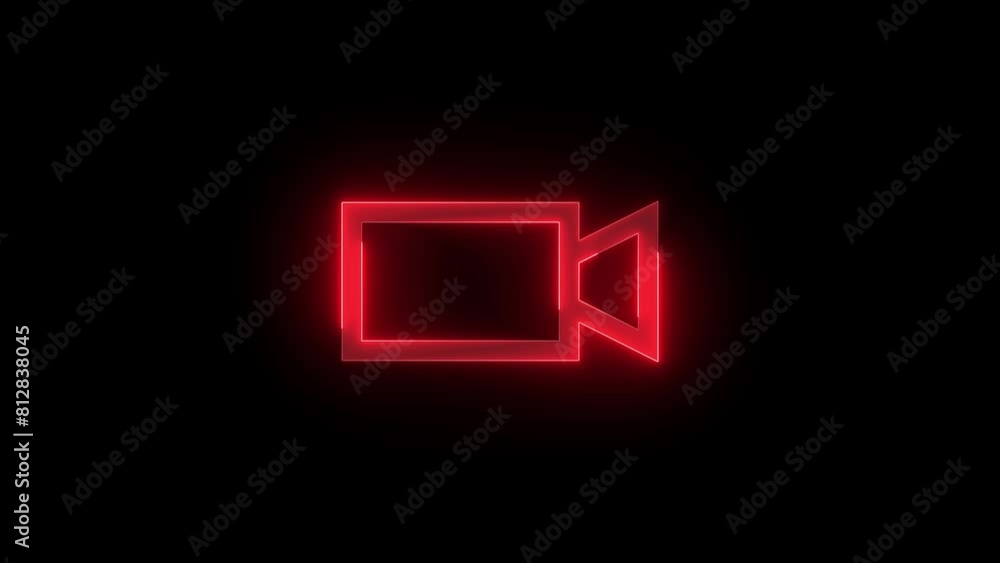 Video camera mode icon glowing neon red color animation black background Video camera mode icon glowing neon red color animation black background