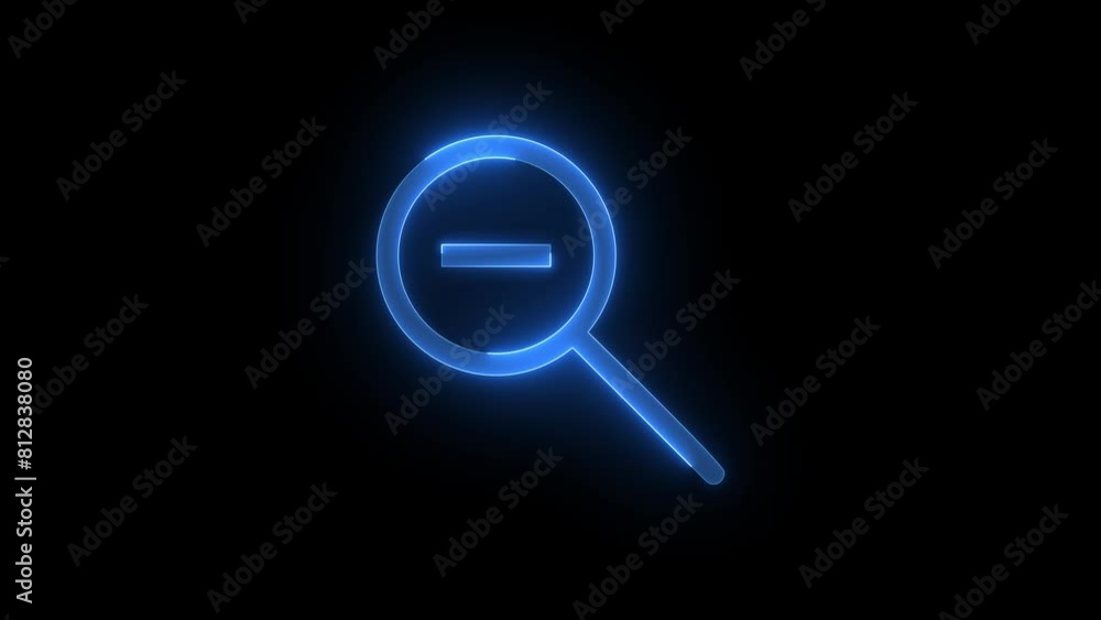 Zoom out icon glowing neon blue color animation black background Zoom out icon glowing neon blue color animation black background
