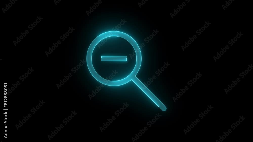Zoom out icon glowing neon cyan color animation black background Zoom out icon glowing neon cyan color animation black background