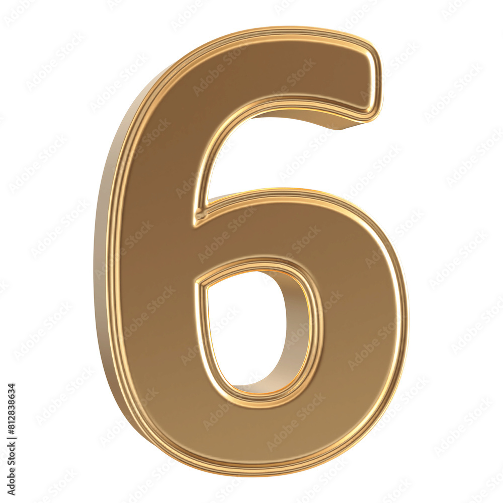 Gold 3D Number 6