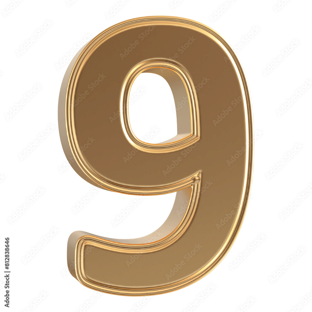 Gold 3D Number 9