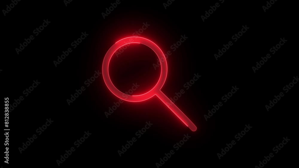 Zoom symbol icon glowing neon red color animation black background Zoom symbol icon glowing neon red color animation black background