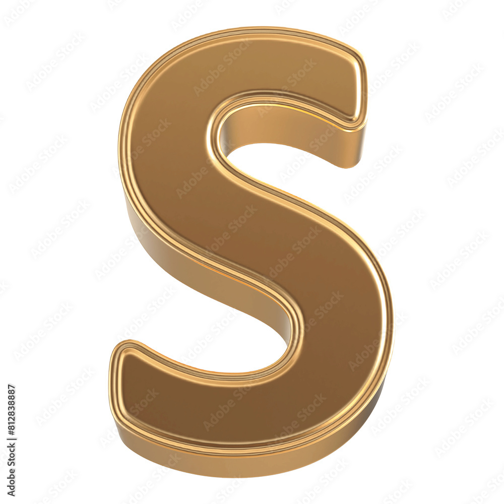 Naklejka premium Golden 3D Font Letter S uppercase