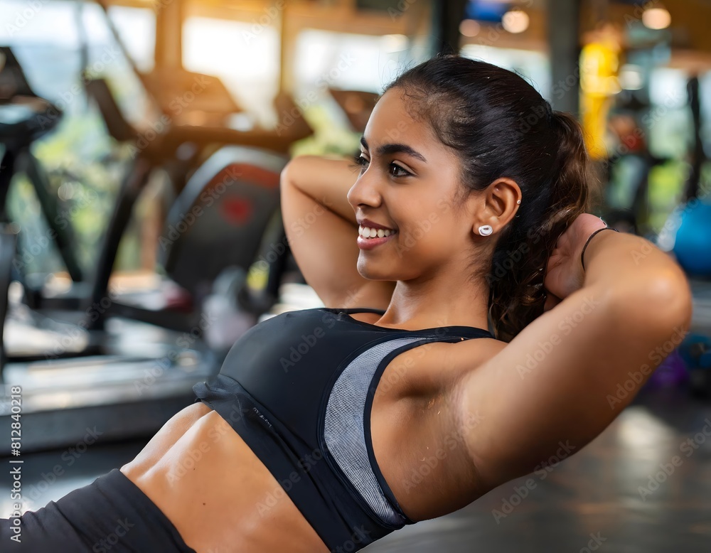 Close-up of a young woman doing abdominal exercises in a gymnasium. Close-up of a young woman doing abdominal exercises in a gymnasium.