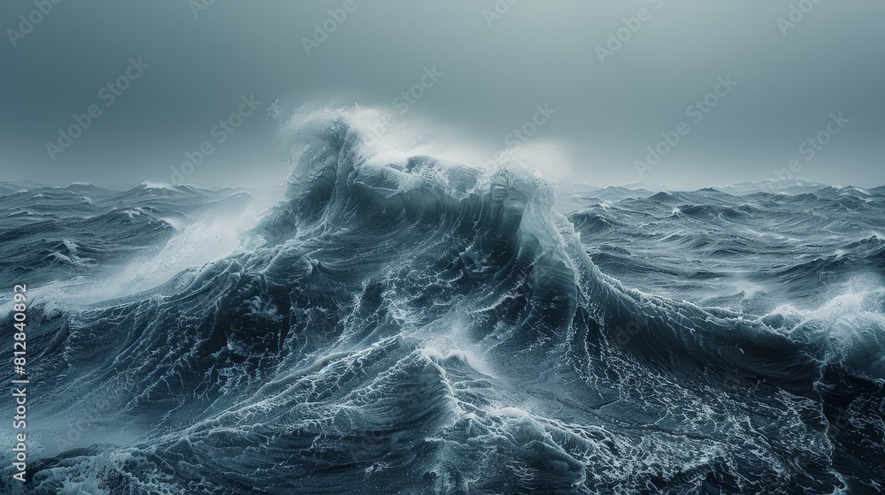 Stormy ocean waves in front view, emphasizing the powerful nature forces Cybernetic tone, Monochromatic Color Scheme Stormy ocean waves in front view, emphasizing the powerful nature forces Cybernetic tone, Monochromatic Color Scheme