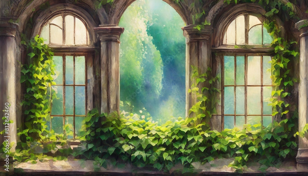 Fototapeta premium window with green leaf