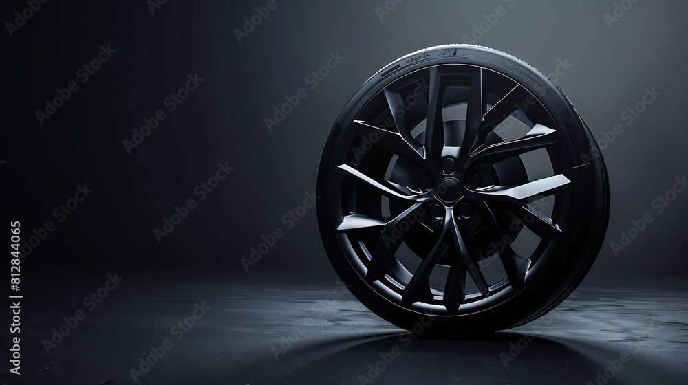 black stylish rim alloy wheel on a dark background closeup layout for ...