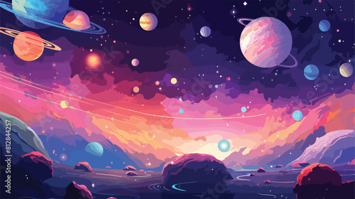 Colorful game screensaver outer space cartoon backg photo