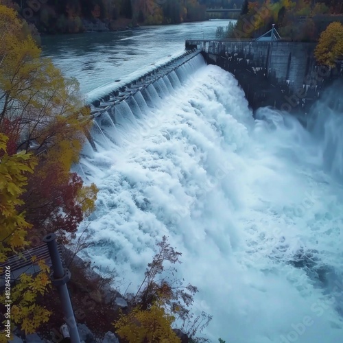 Hydro Harmony  Dive into the serene beauty of hydroelectric dams and cascading waterfalls  illustrating the harmony between water and electricity in generating clean power ar-- 16 9 -