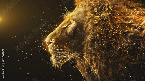 Lion. Digital polygon illustration. Isolated line and dots technology illustration. King of beasts wireframe 3d AI generated