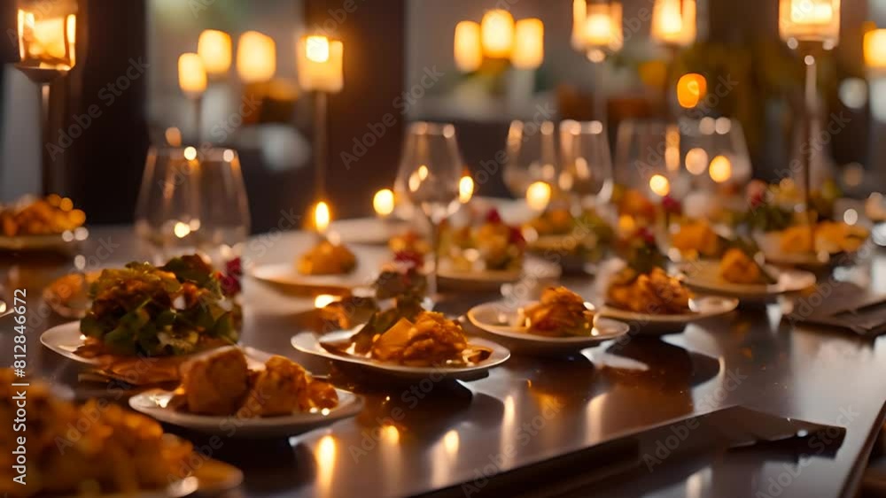 Long Table Set With Food and Candles Generative AI Long Table Set With Food and Candles Generative AI