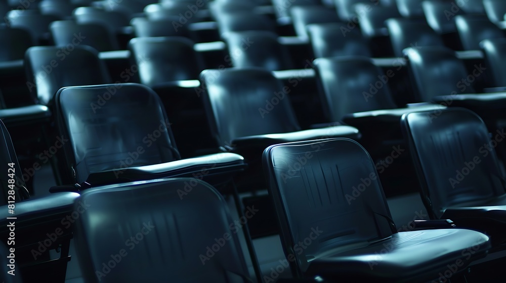 Rows of black chairs stand in the auditorium for the audience : Generative AI Rows of black chairs stand in the auditorium for the audience : Generative AI